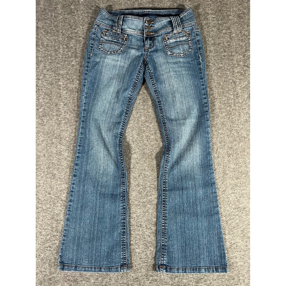 Industrial Cotton Vintage Y2K Flare Denim Jeans Medium Wash Size 9 Low Rise